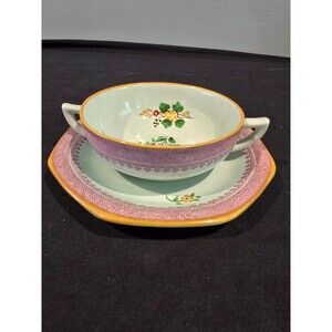 Adams Calyx Ware Lowestoft 2087 Hand Painted Cream Soup Bowl/Underplate England